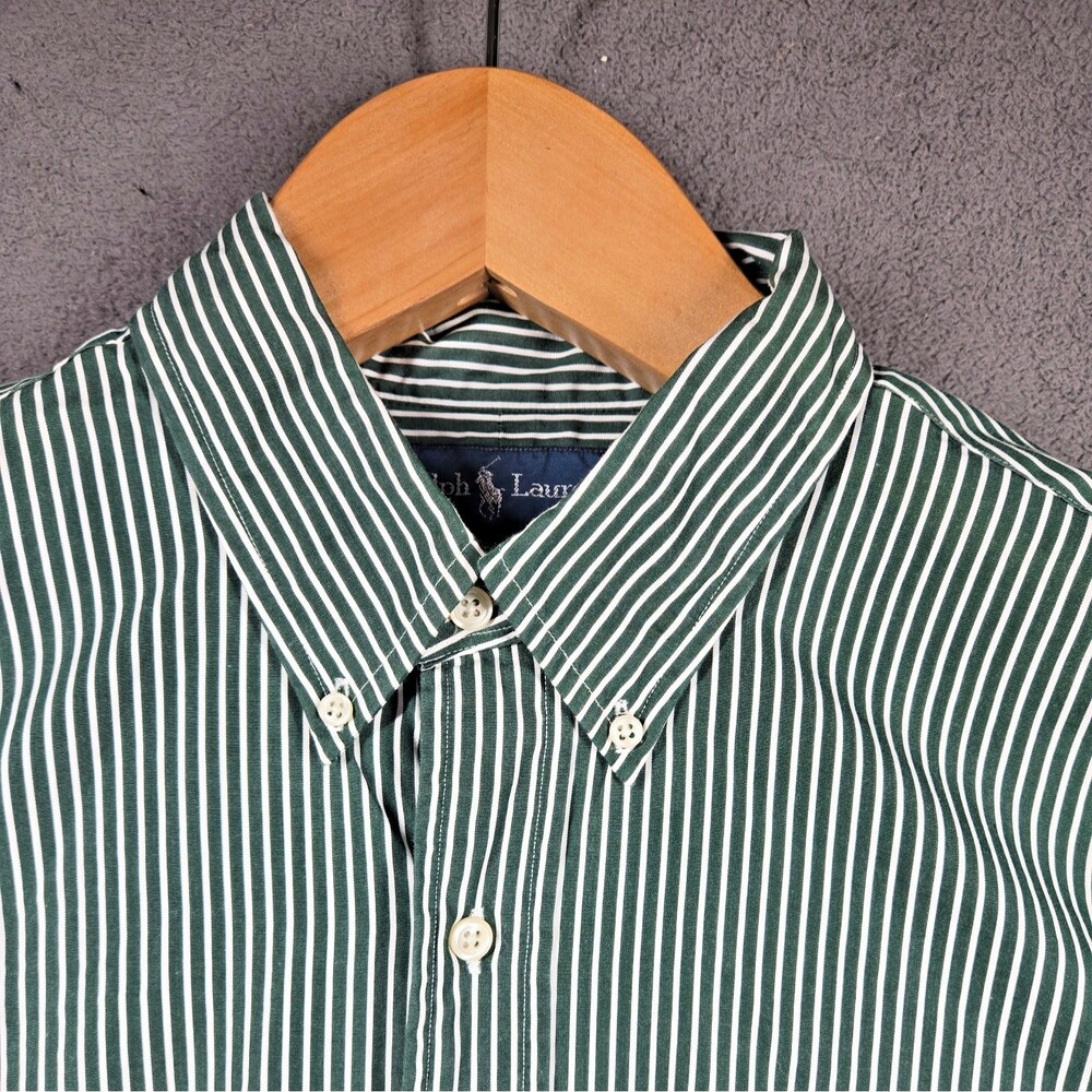 Polo Ralph Lauren Men's Shirt L 17 Striped White Green Classic Fit Red Pony - Picture 2 of 11